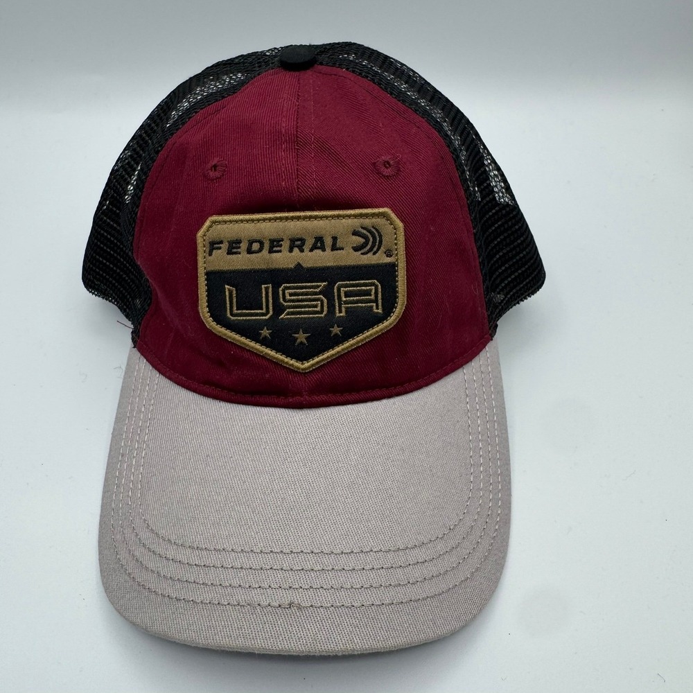 Federal USA Trucker‎ Hat Cap Maroon Beige Black Mesh Snapback Adjustable